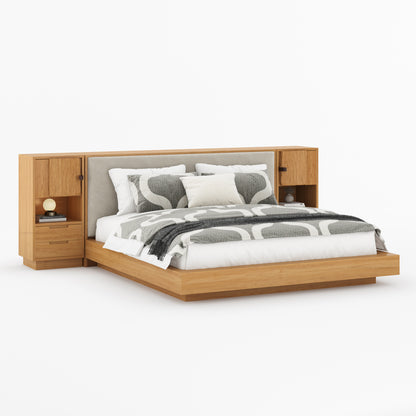 Nome Modern Solid Wood Storage Platform Bed with Upholstered Headboard &amp; Nightstands
