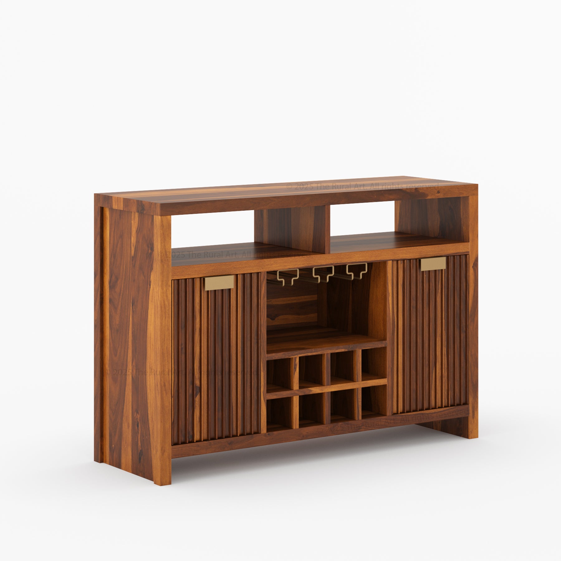 Montecito Black Wine Bar Cabinet Solid Wood Sideboard with Glass Rack &amp; Bottle Storage