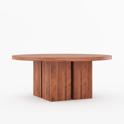 Ozark Round Wooden Pedestal Dining Table with Block Pedestal Base