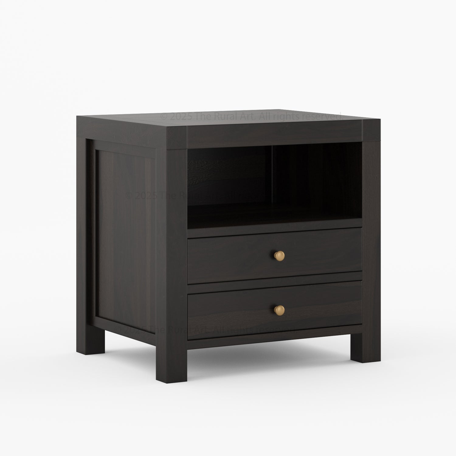 Orlando Solid Wood 2 Drawer Open Shelves Nightstand