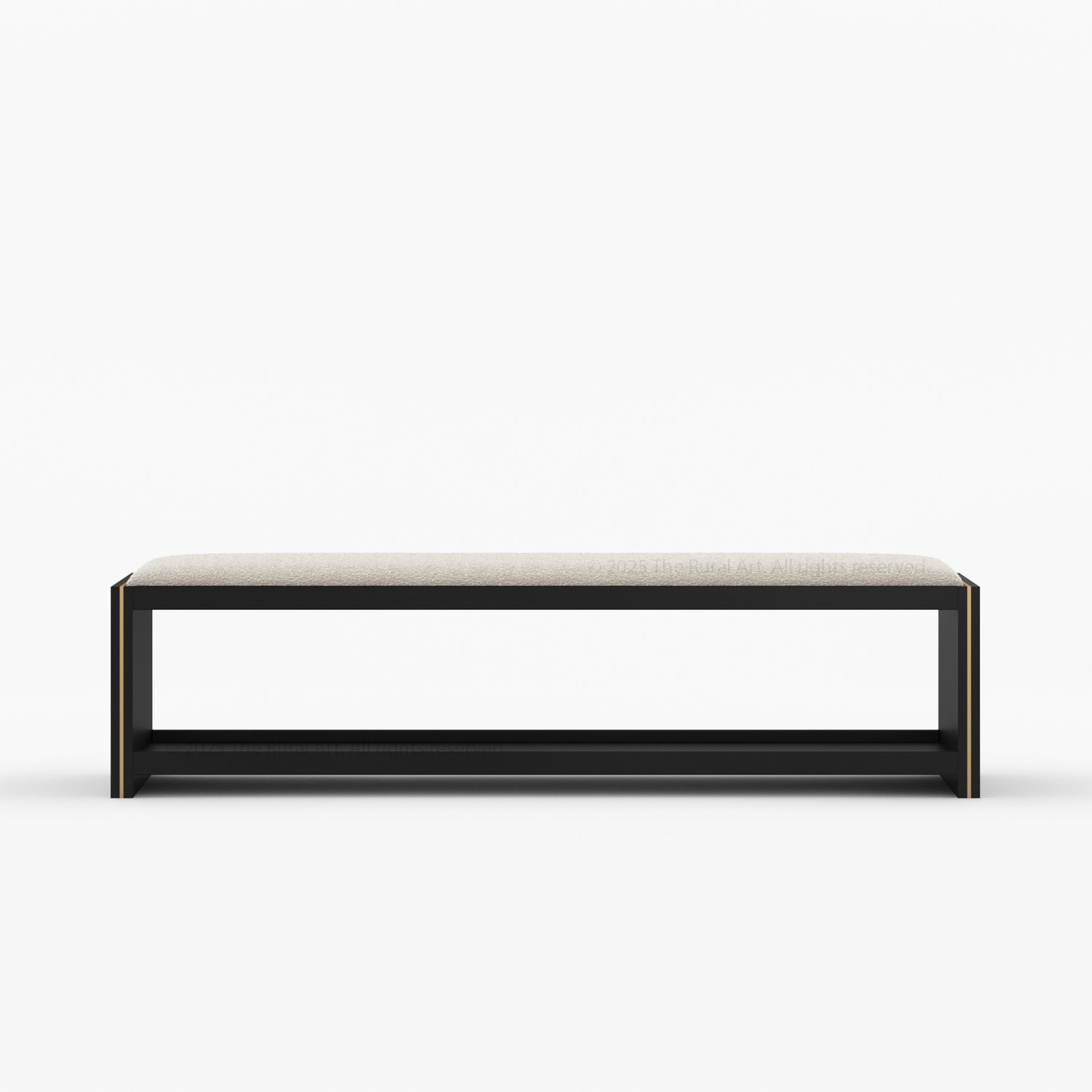Branson Solid Wood Open Storage Bedside Bench with Boucle Upholstered Cushion &amp; Brass Inlay