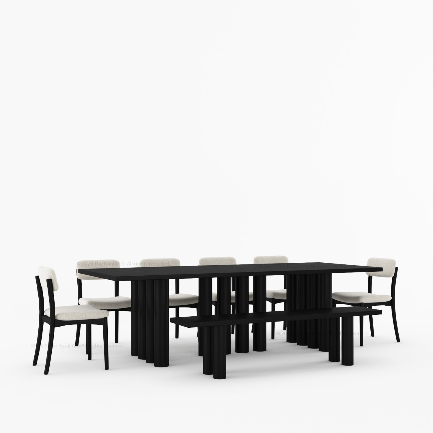New York Modern Large Dining Table Set Made In Solid Wood Sculptural Round Legs &amp; Inlay Accents