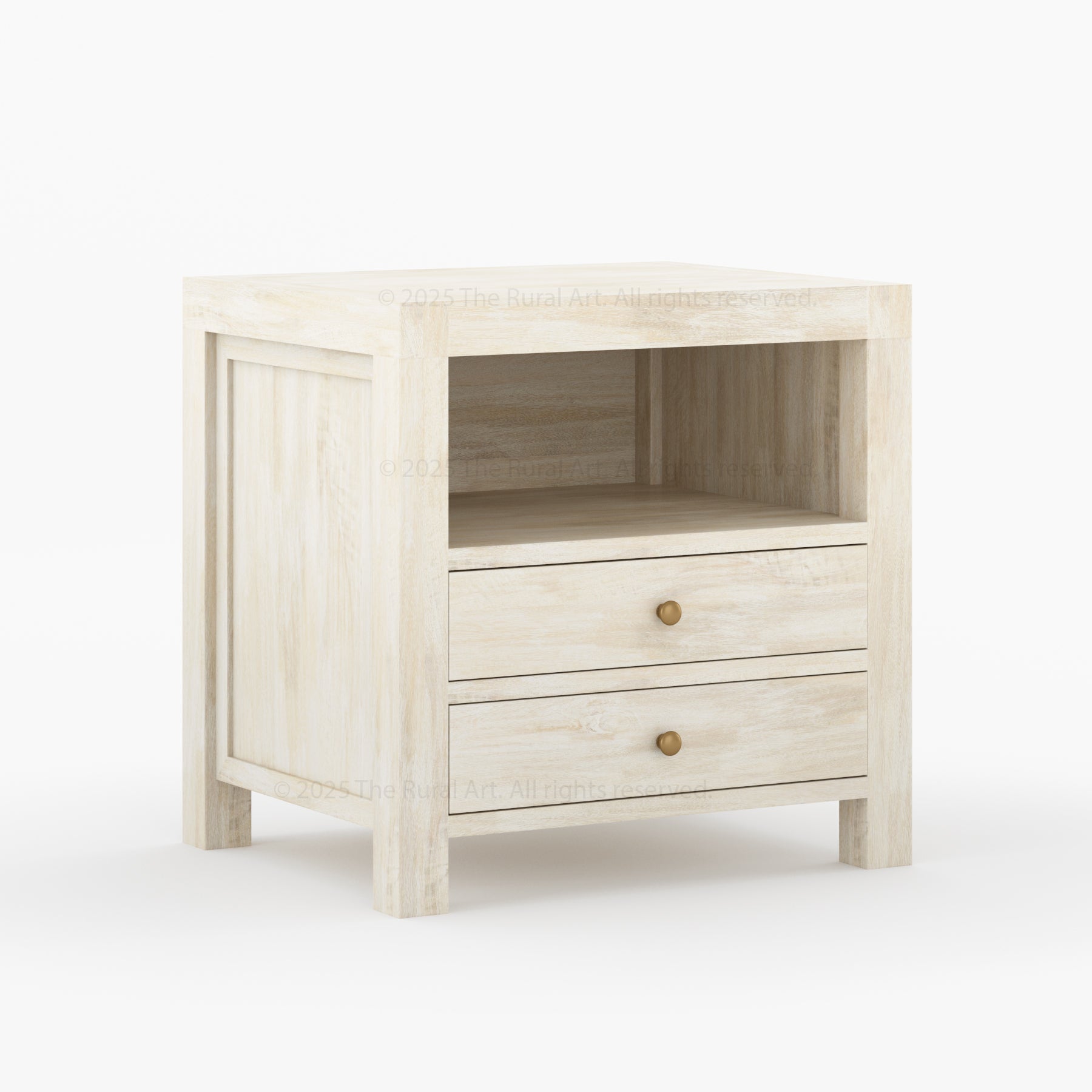 Orlando Solid Wood 2 Drawer Open Shelves Nightstand