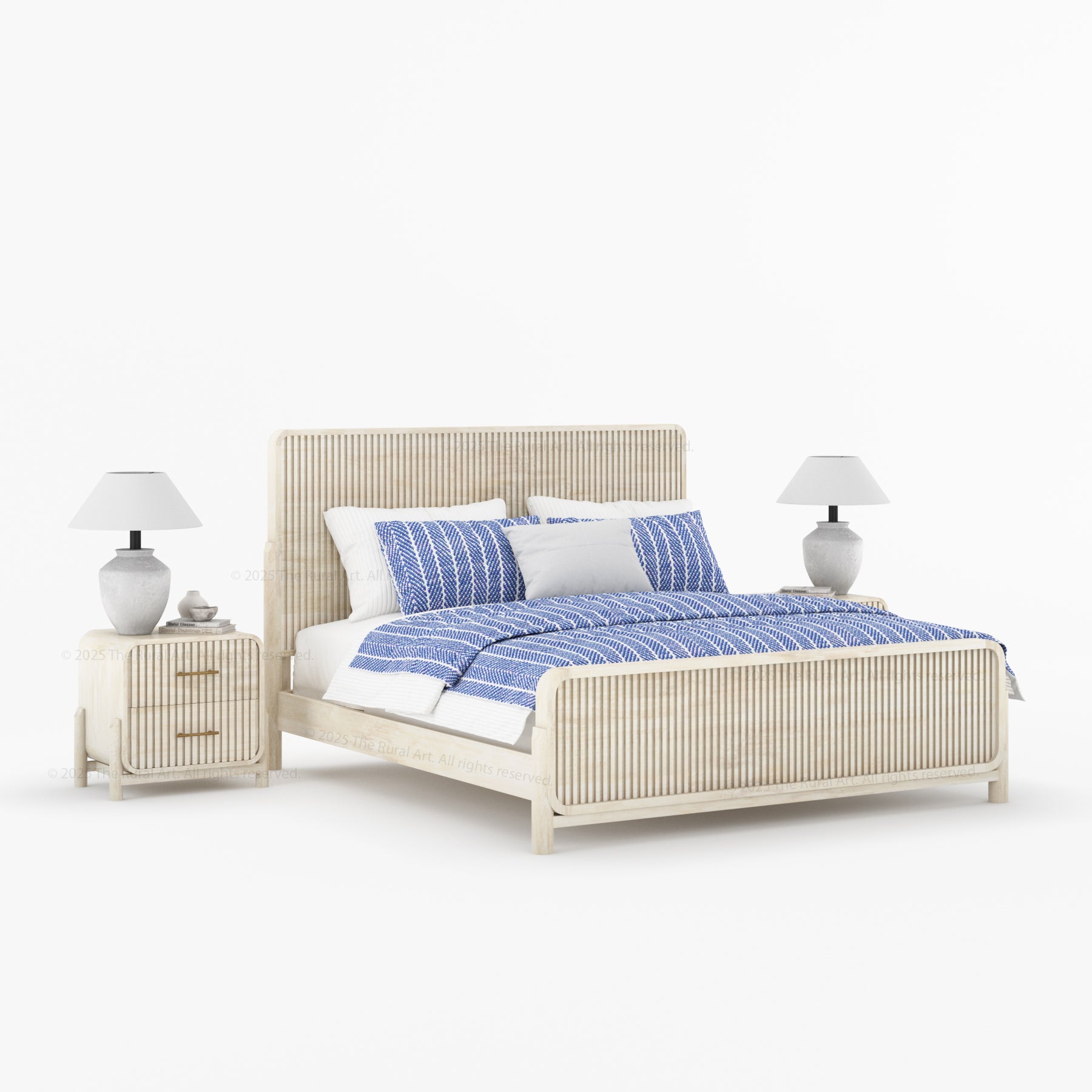 Lewes Fluted Wood 6-Piece Bedroom Set | Solid Wood Bed, Nightstands, Dresser, Mirror &amp; Bench