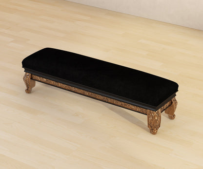 Versailles Grandeur Solid Wood Bedroom Bench with Gold Leaf Carved Details
