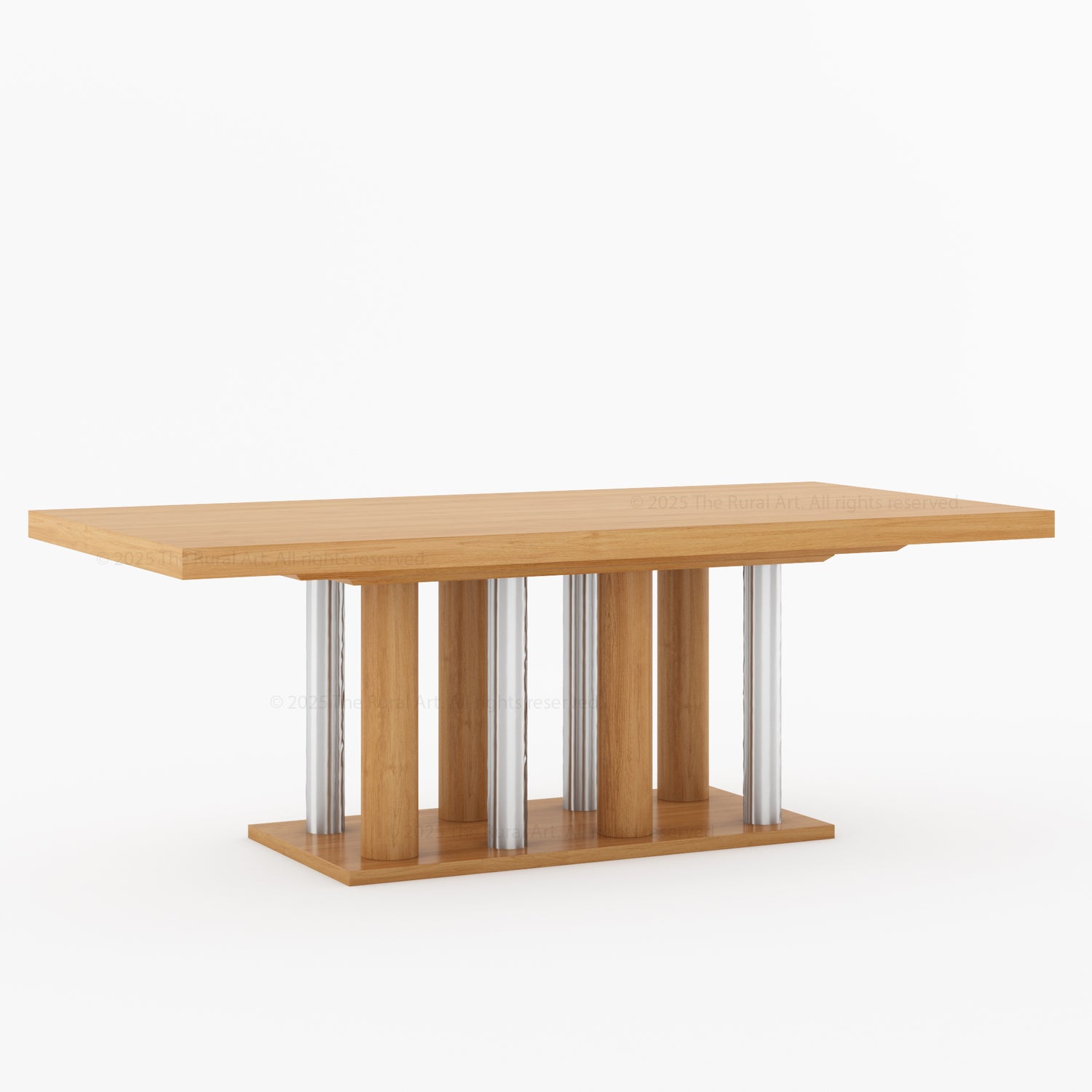 Premium Teak Wood Dining Table With Chrome Pedestal Leg