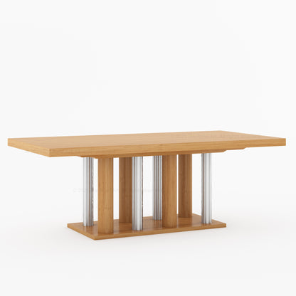Premium Teak Wood Dining Table With Chrome Pedestal Leg