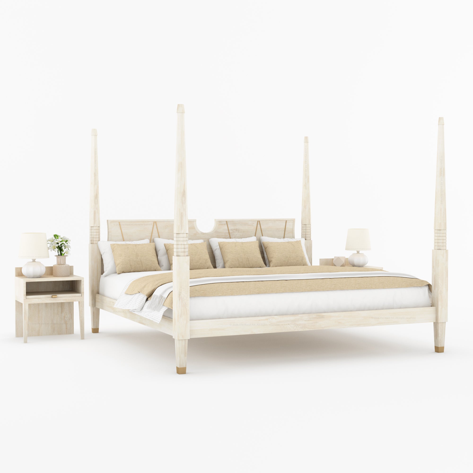 Troy Solid Wood Four Poster Bed with Brass Detailing