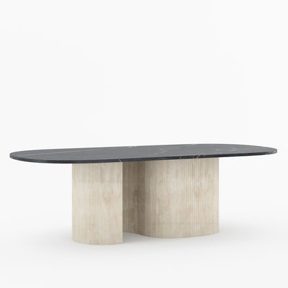 Connersville Modern Stone Top Dining Table with Sculptural Fluted Pedestal Base