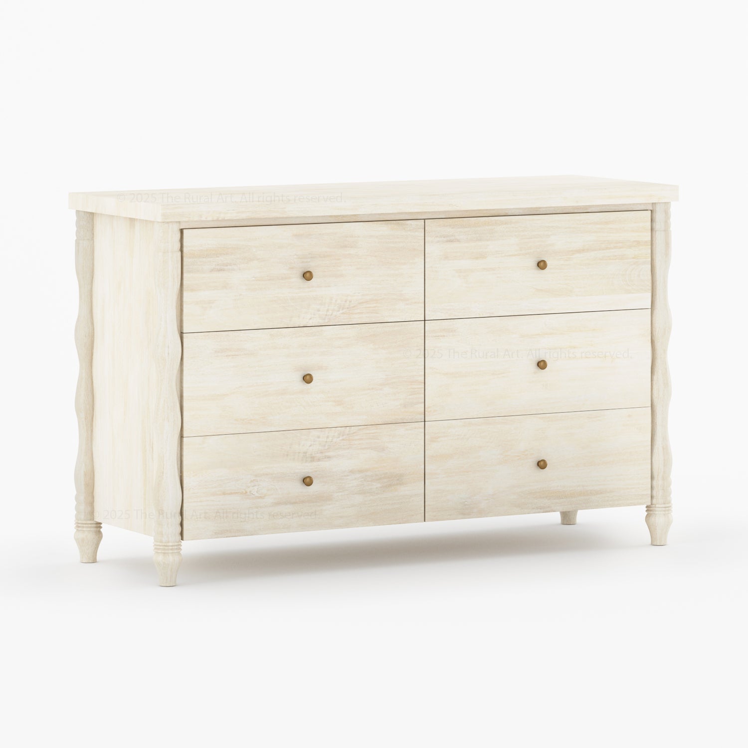 Jasper Solid Wood Dresser with Turned Legs &amp; Brass Knobs