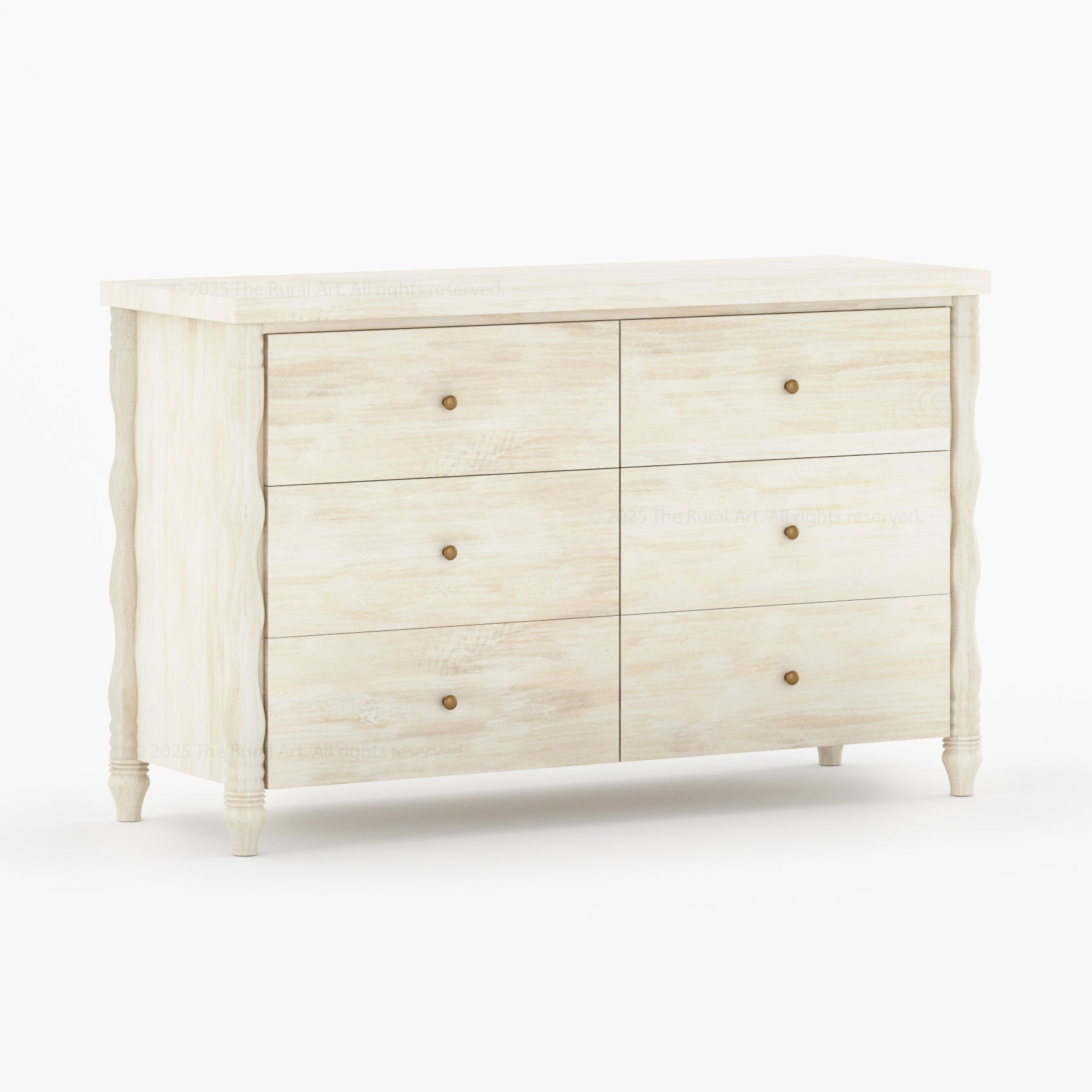 Jasper Solid Wood Dresser with Turned Legs &amp; Brass Knobs