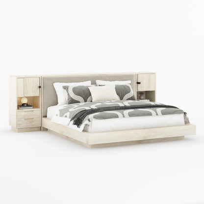 Nome Modern Solid Wood Storage Platform Bed with Upholstered Headboard &amp; Nightstands