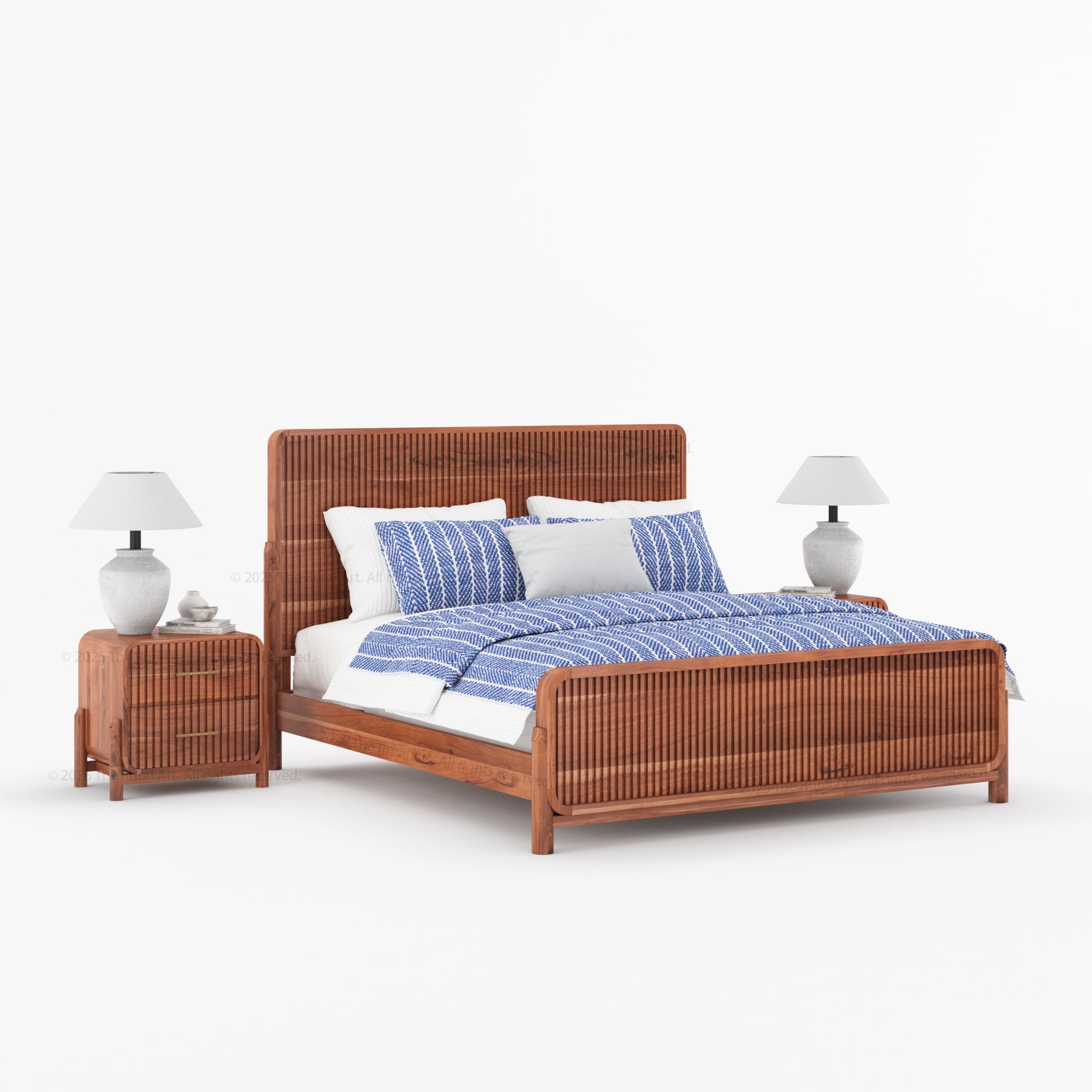 Lewes Fluted Wood 6-Piece Bedroom Set | Solid Wood Bed, Nightstands, Dresser, Mirror &amp; Bench
