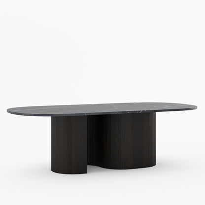 Connersville Modern Stone Top Dining Table with Sculptural Fluted Pedestal Base