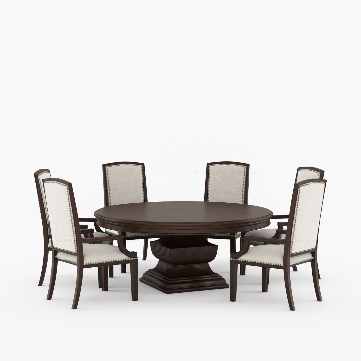 Scottsdale Round Pedestal Solid Wood Dining Set with Upholstered High-Back Chairs