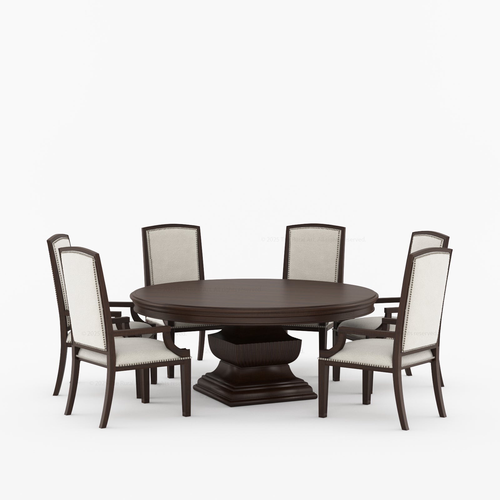 Scottsdale Round Pedestal Solid Wood Dining Set with Upholstered High-Back Chairs