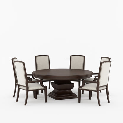 Scottsdale Round Pedestal Solid Wood Dining Set with Upholstered High-Back Chairs