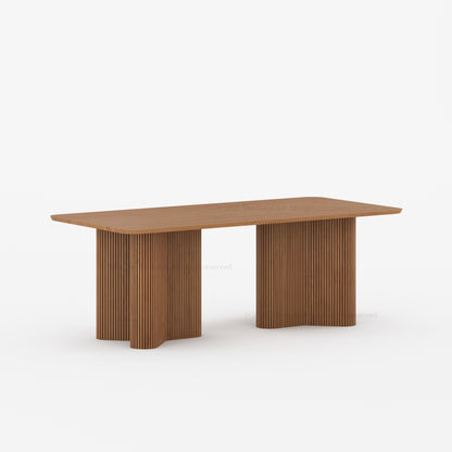 Valdez Fluted Solid Wood Dining Table with Wood or Marble Top