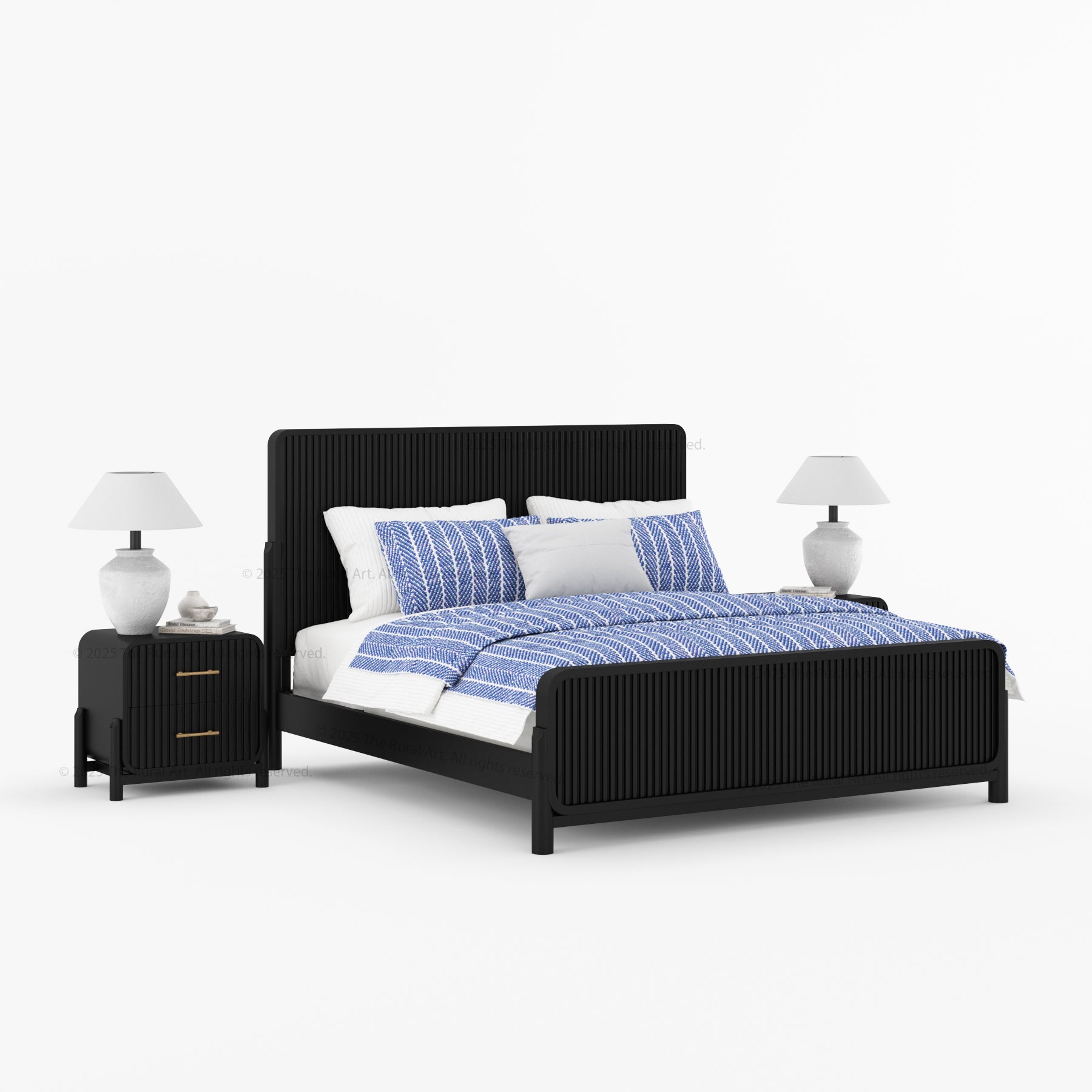 Lewes Fluted Wood 6-Piece Bedroom Set | Solid Wood Bed, Nightstands, Dresser, Mirror &amp; Bench