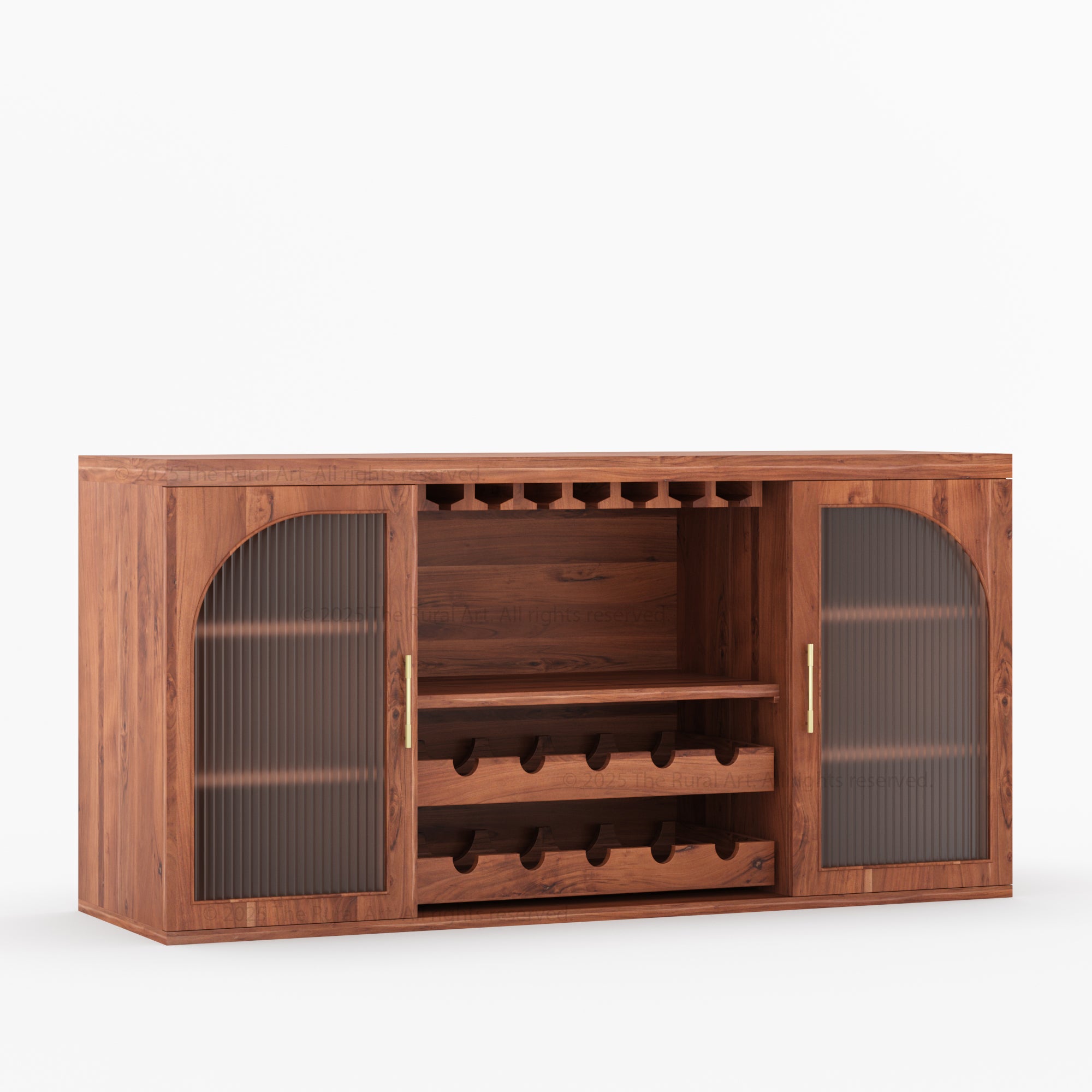 Shelbyville Arched Fluted-Glass Wine Bar Cabinet