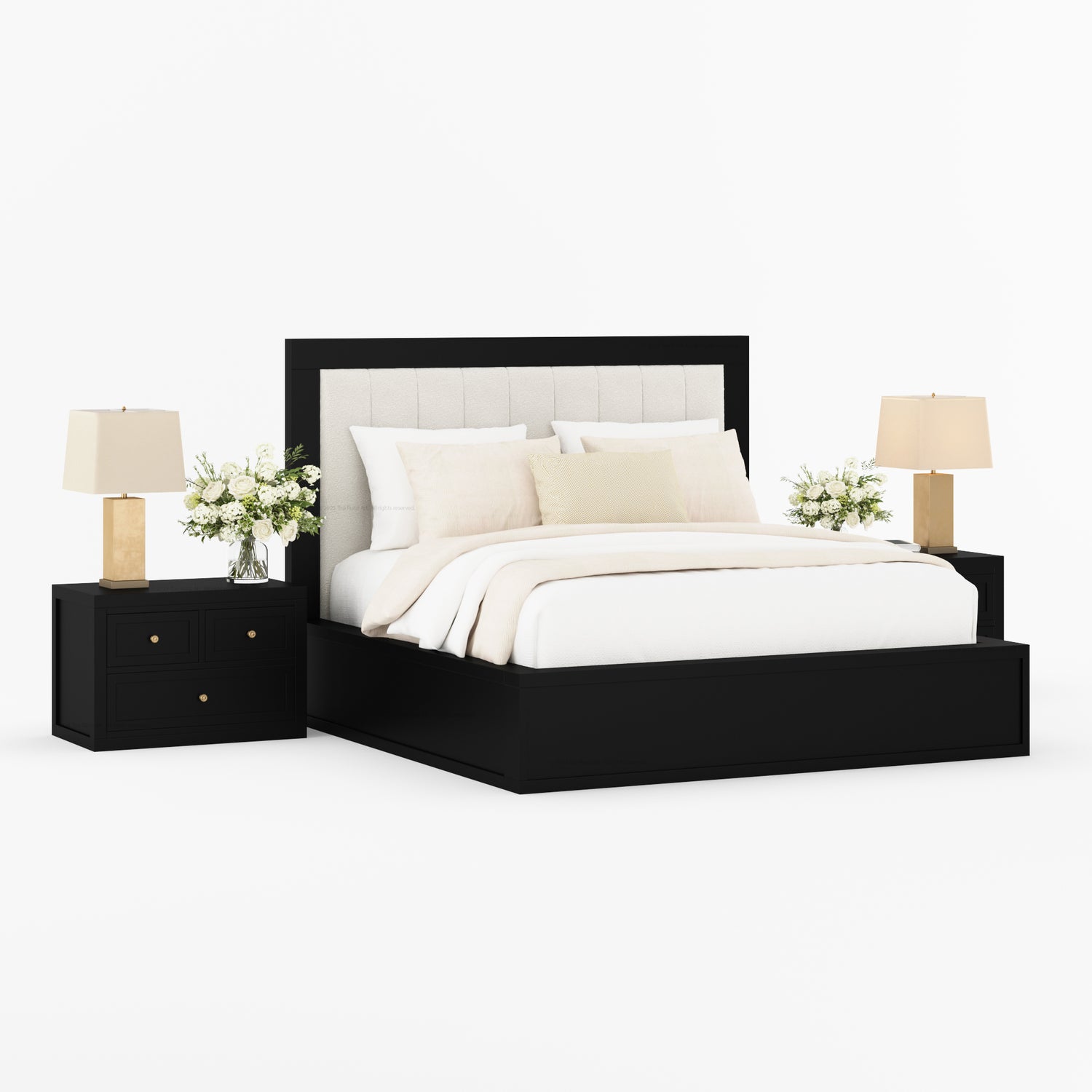 Seward Solid Wood Platform Bed with Boucle Upholstered Headboard