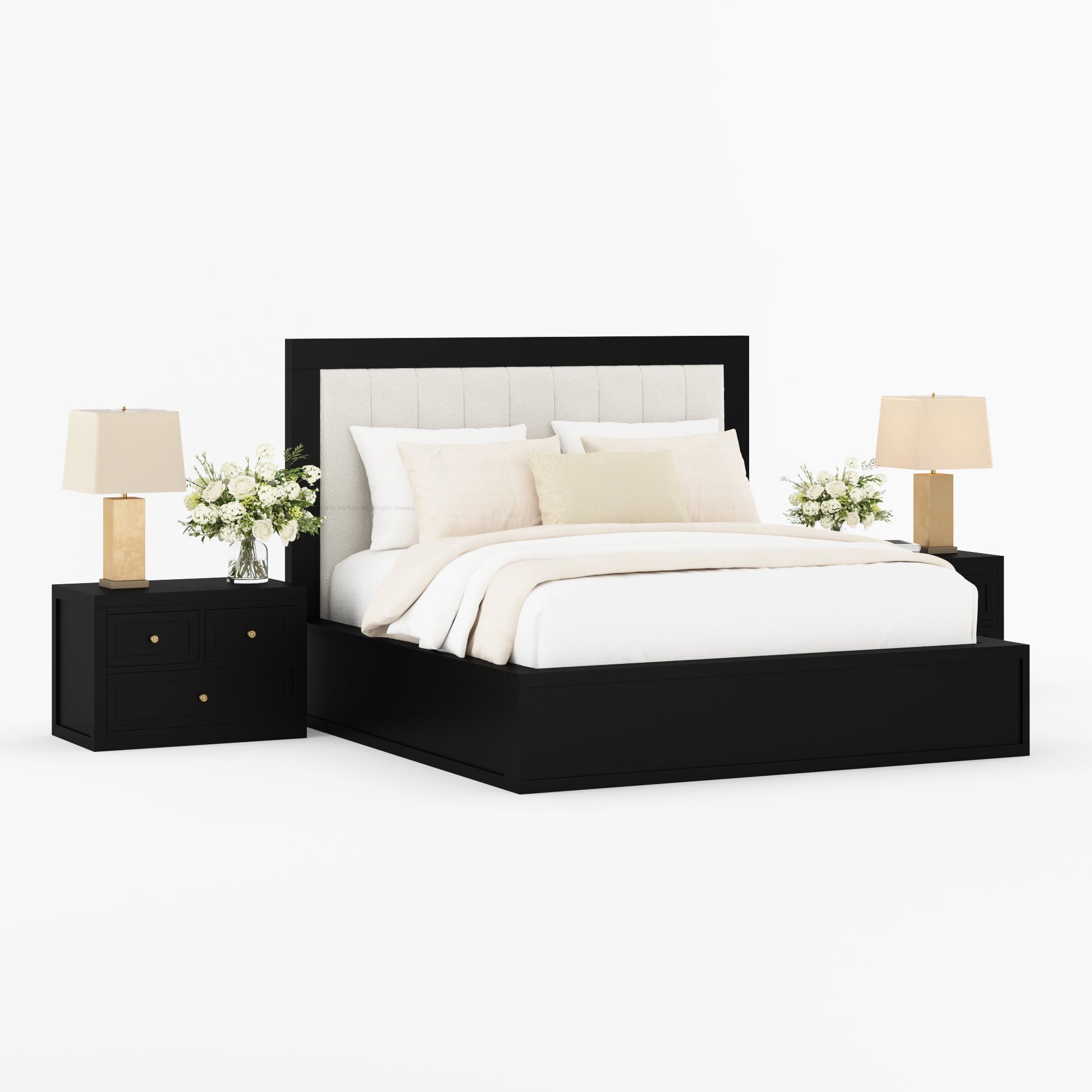 Seward Solid Wood Platform Bed with Boucle Upholstered Headboard