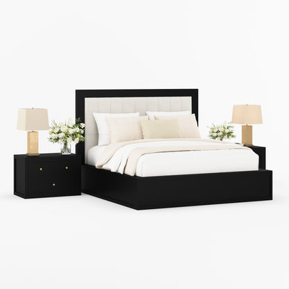 Seward Solid Wood Platform Bed with Boucle Upholstered Headboard