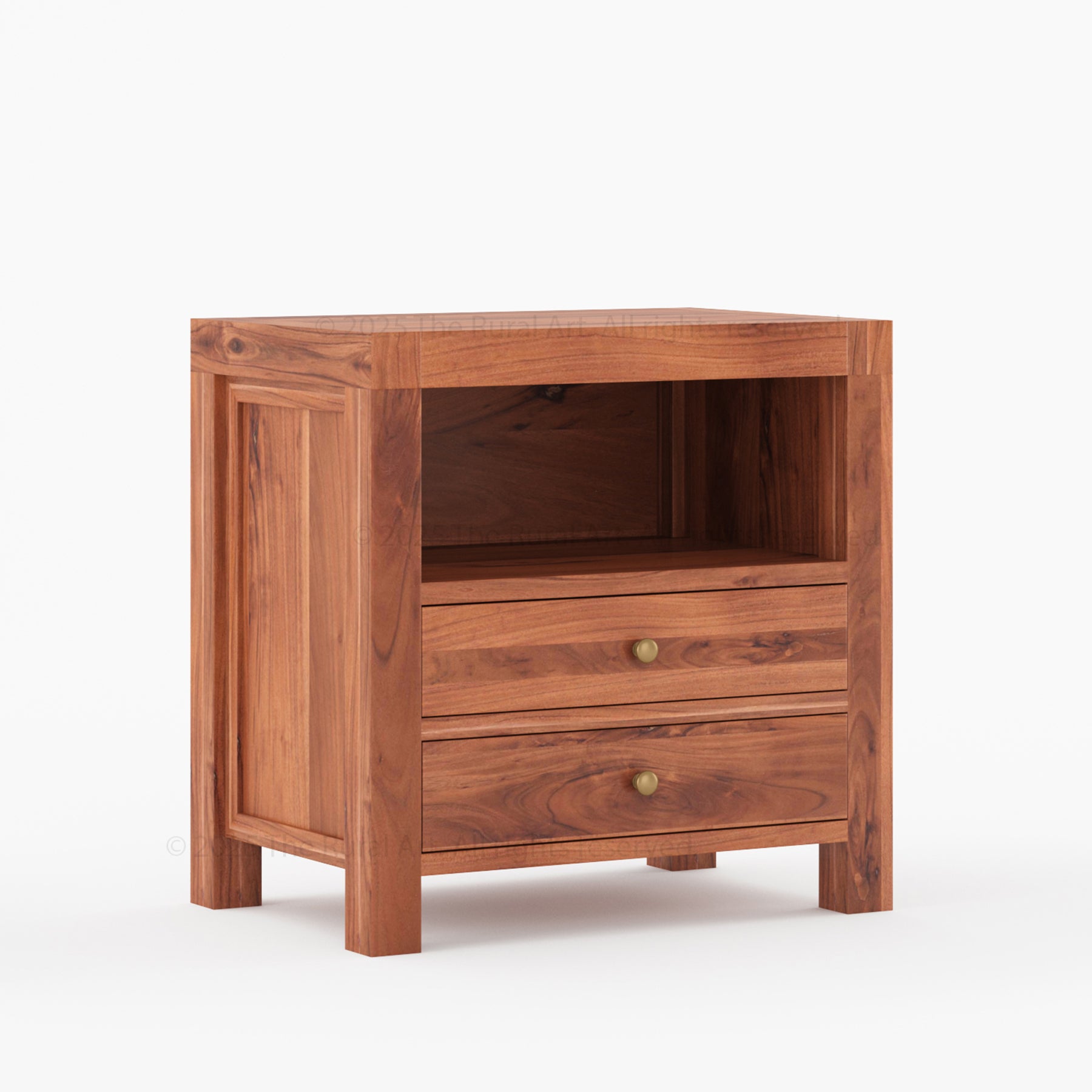 Orlando Solid Wood 2 Drawer Open Shelves Nightstand