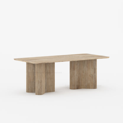 Valdez Fluted Solid Wood Dining Table with Wood or Marble Top