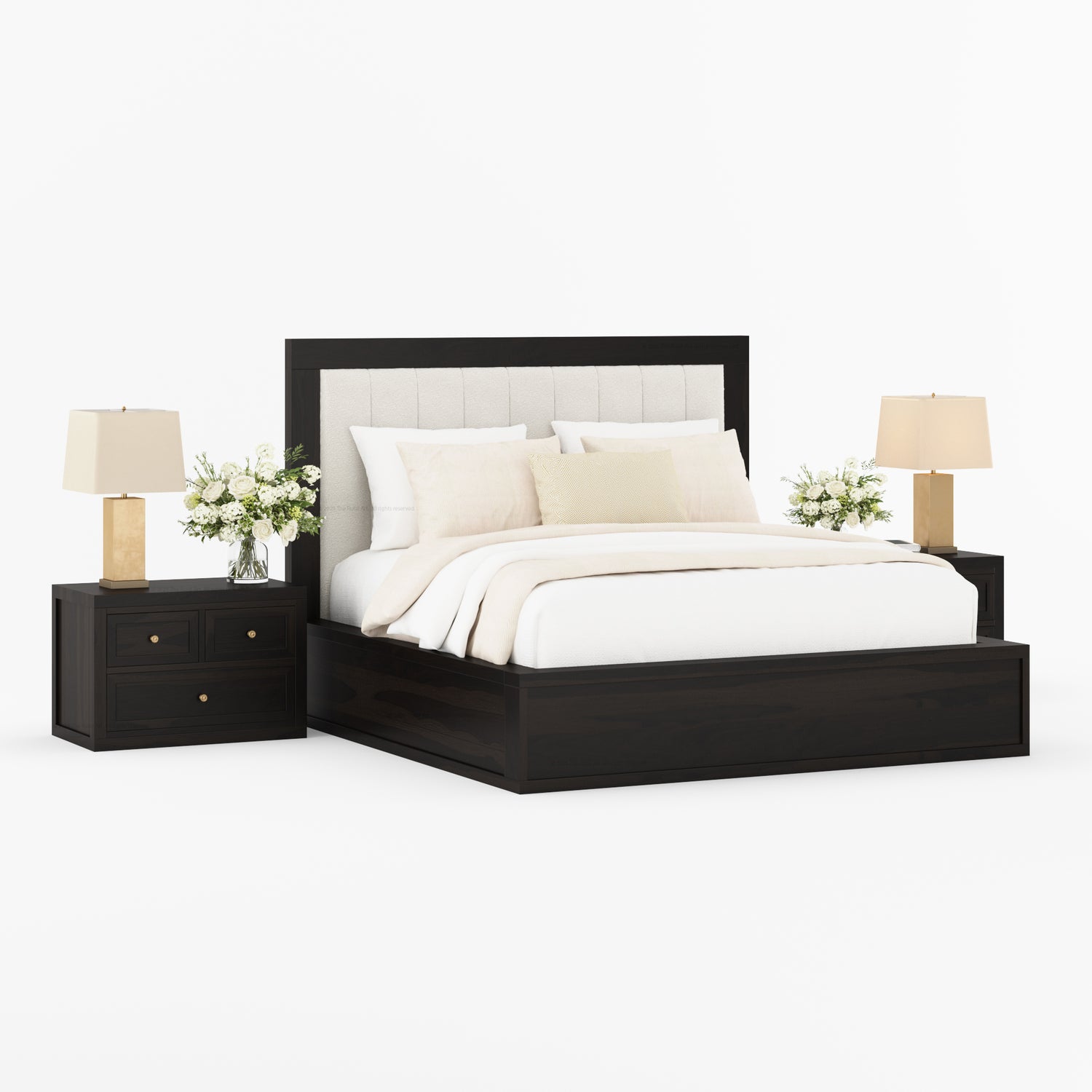 Seward Solid Wood Platform Bed with Boucle Upholstered Headboard