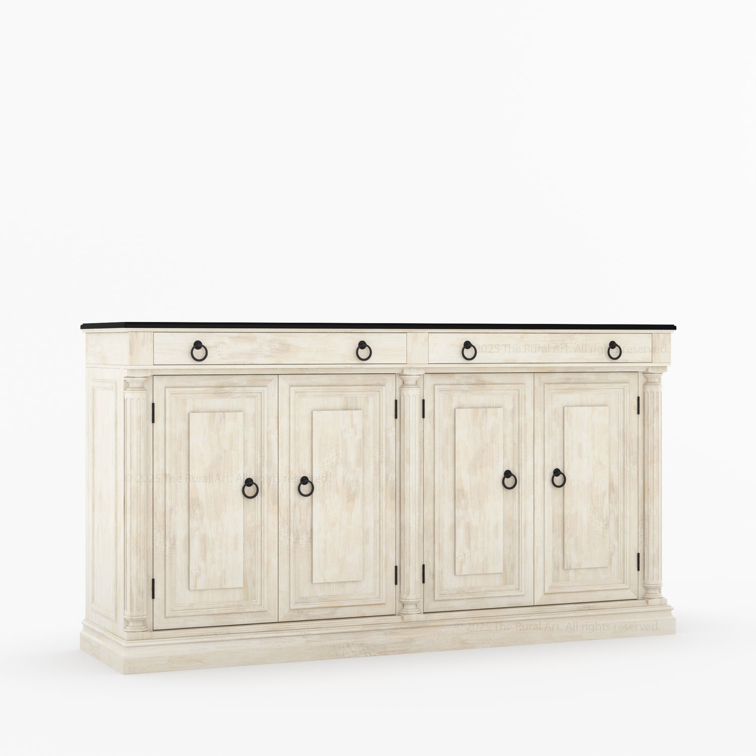 San Pedro Solid Wood Four Door Sideboard with Black Top