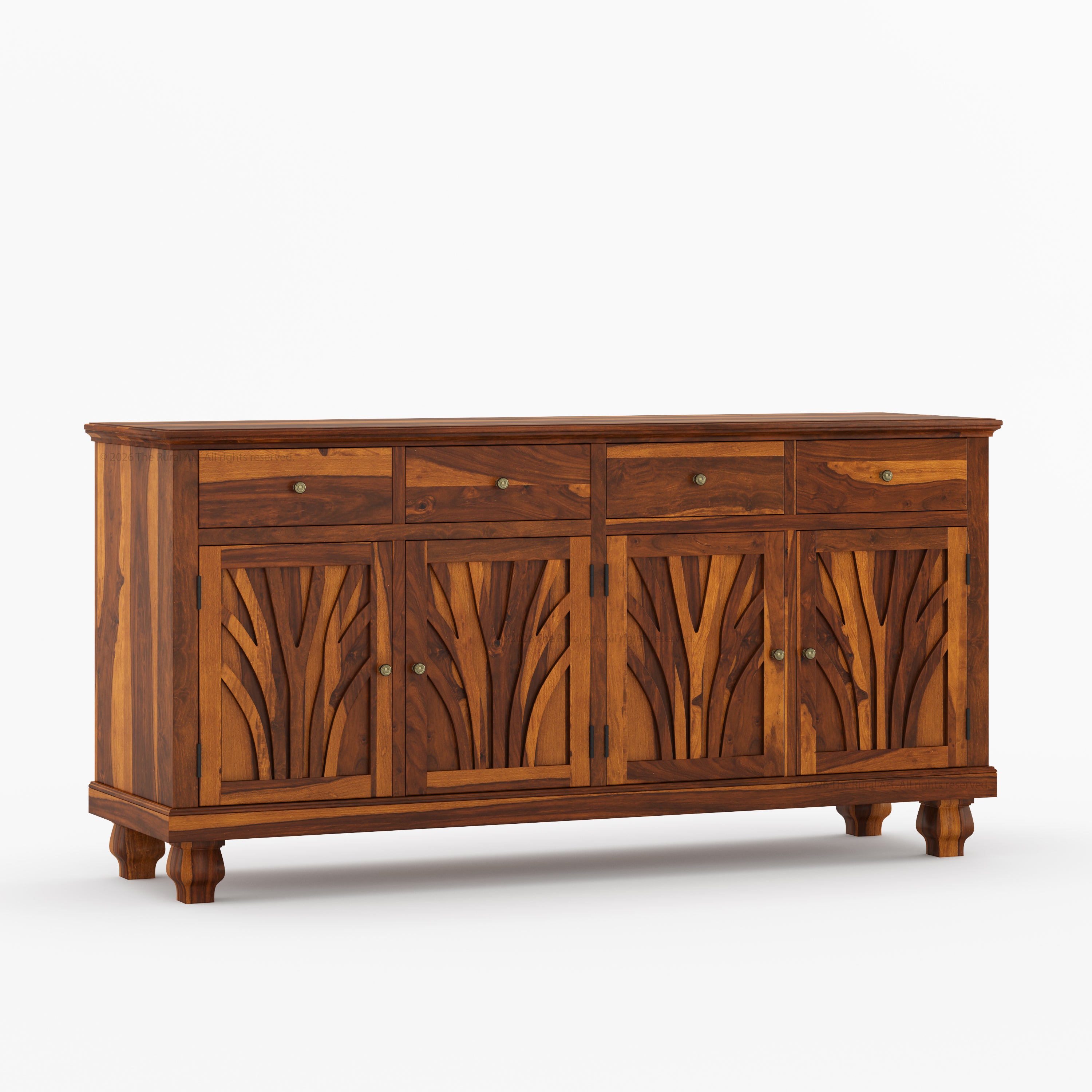 Carlsbad Botanical Carved Solid Wood 4-Door Sideboard Buffet with Drawers
