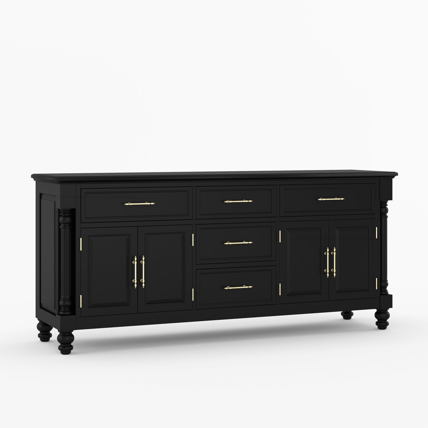 Indiana Traditional Solid Wood Sideboard with 5 Drawers and Cabinet Storage