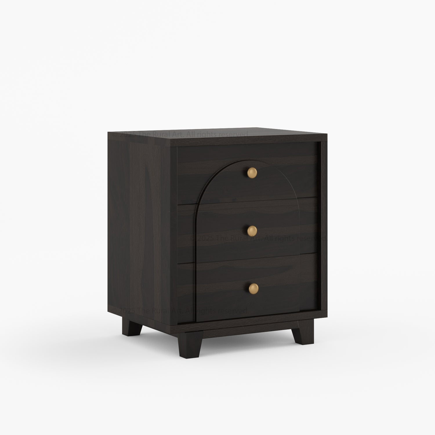 Livingston Solid Wood Nightstand with Arched Front &amp; Brass Knobs