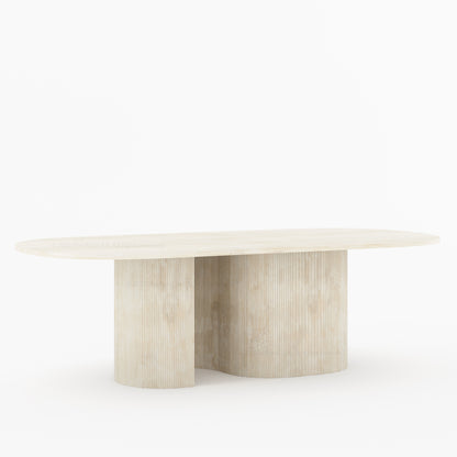 Connersville Modern Stone Top Dining Table with Sculptural Fluted Pedestal Base