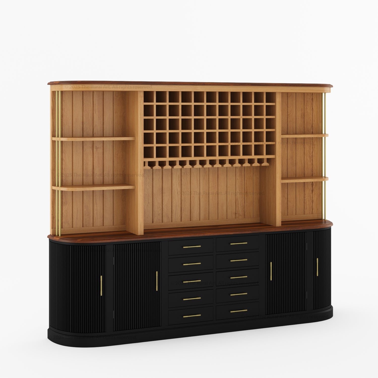 New York Bar Hutch Cabinet with Sideboard Open Bar Cabinet with Fluted Doors &amp; Wine Storage