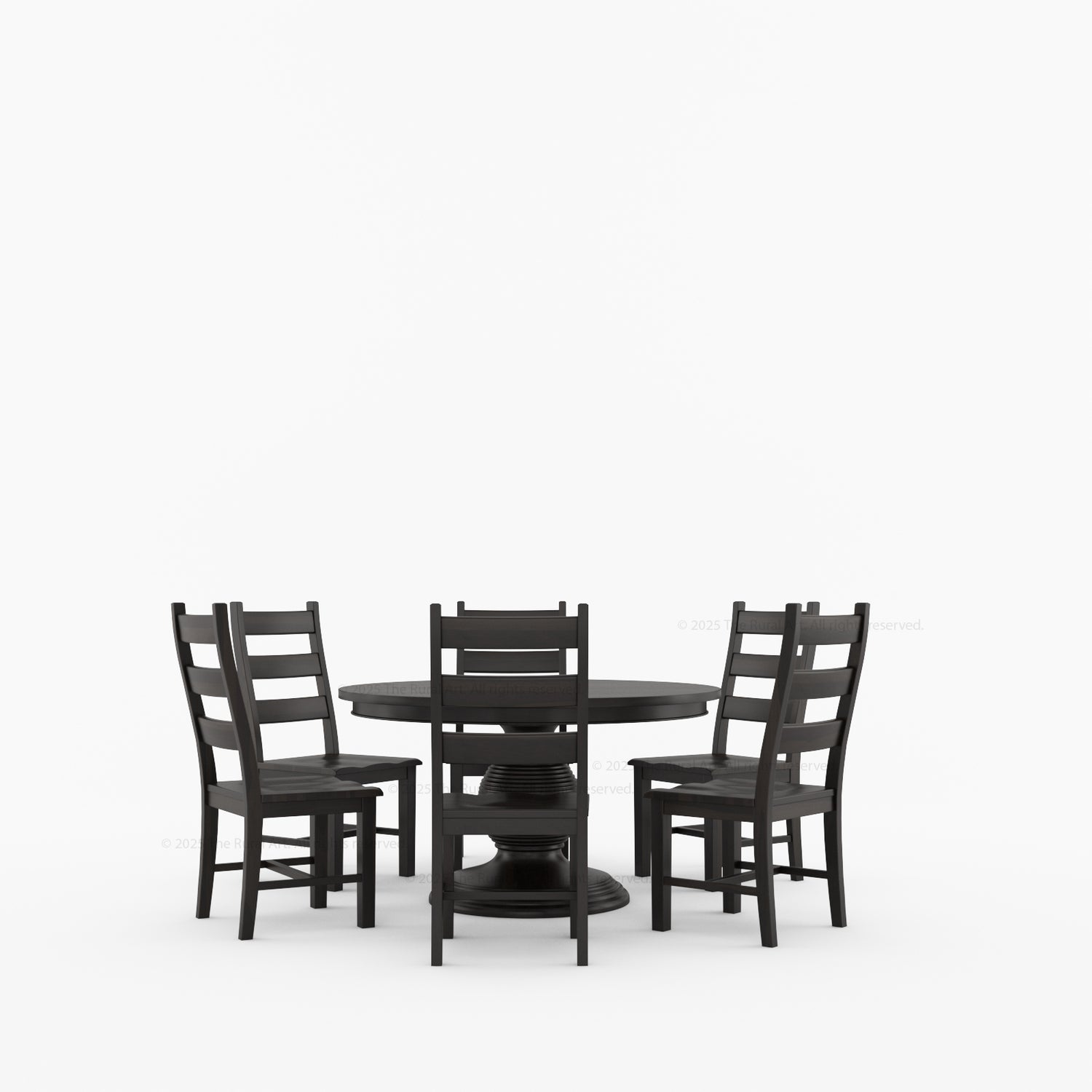 Rome Round Carved Pedestal Dining Table &amp; Ladder-Back Chair Set
