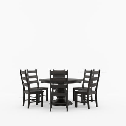Rome Round Carved Pedestal Dining Table &amp; Ladder-Back Chair Set