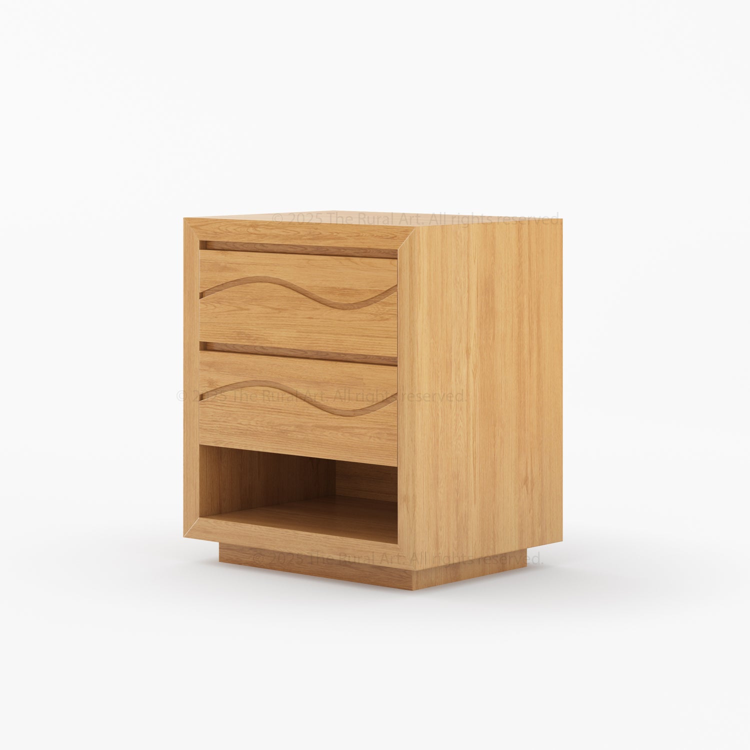 Seabrook Solid Wood Nightstand with Wave-Carved Drawers &amp; Open Shelf