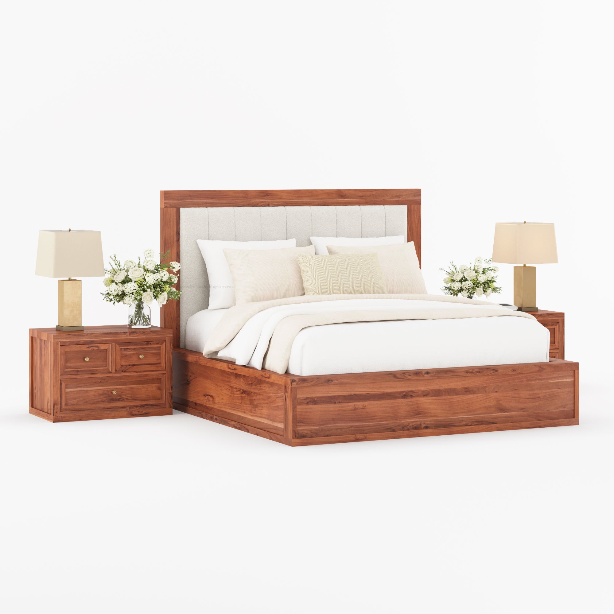 Seward Solid Wood Platform Bed with Boucle Upholstered Headboard