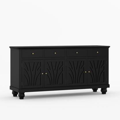 Carlsbad Botanical Carved Solid Wood 4-Door Sideboard Buffet with Drawers