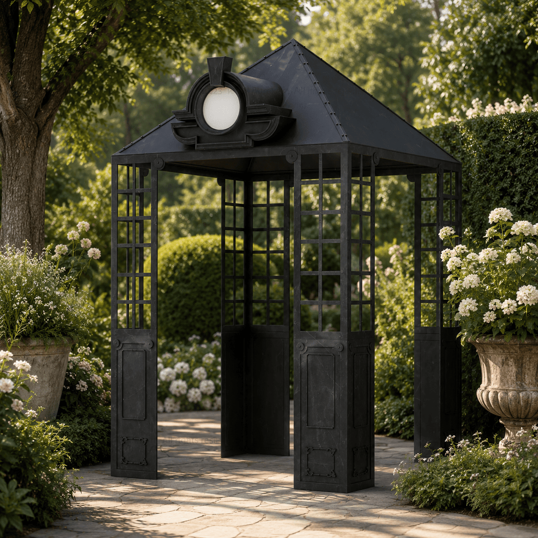 Grand Manor Wrought Iron Gazebo – Architectural Elegance with Pitched Roof
