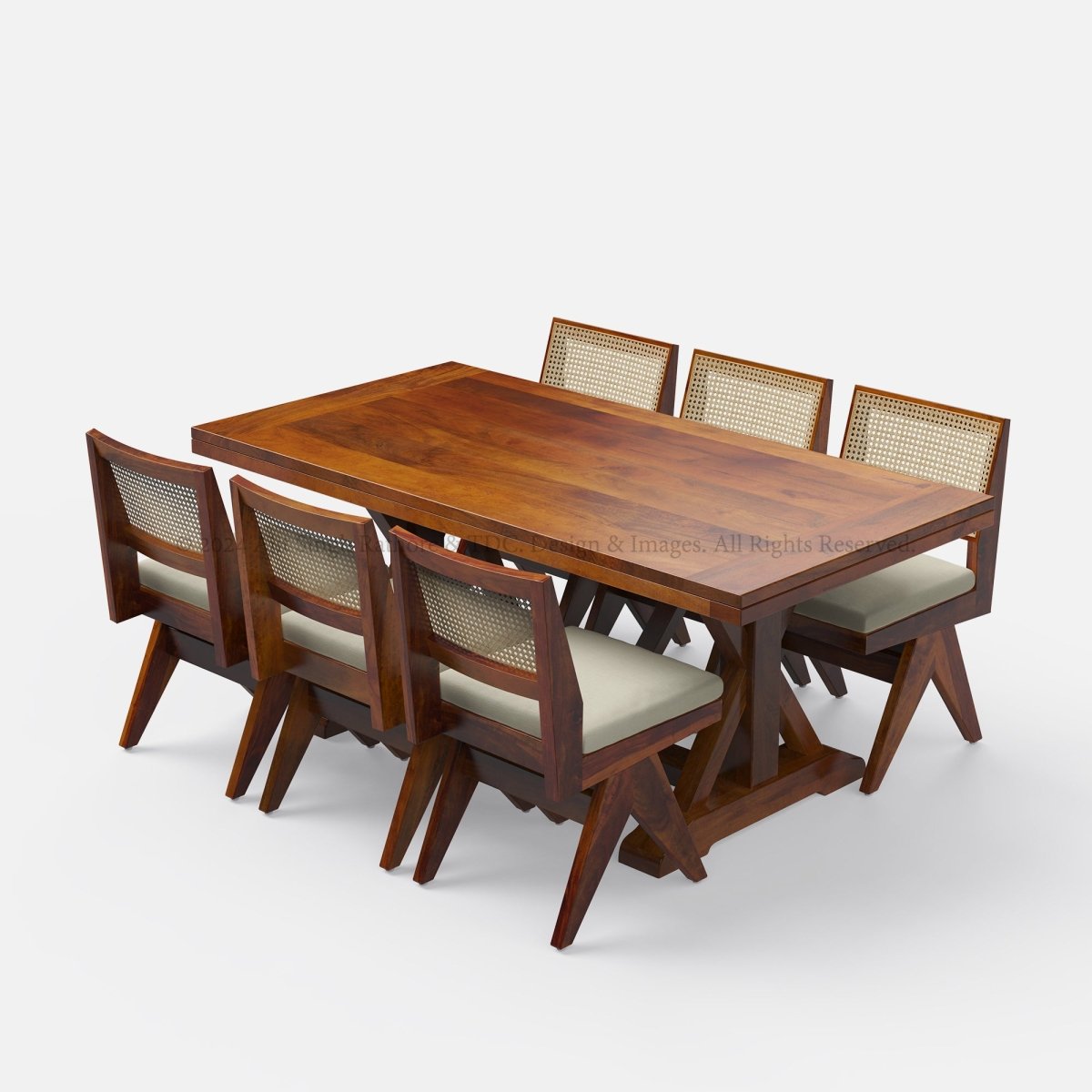 Charleston Solid Wood Dining Table and Rattan Chair Set