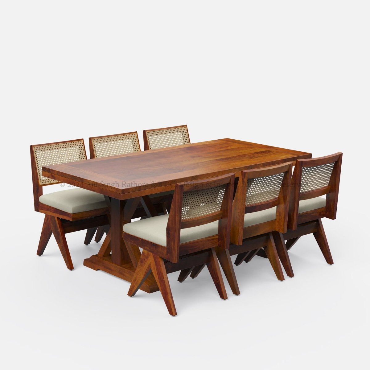 Charleston Solid Wood Dining Table and Rattan Chair Set