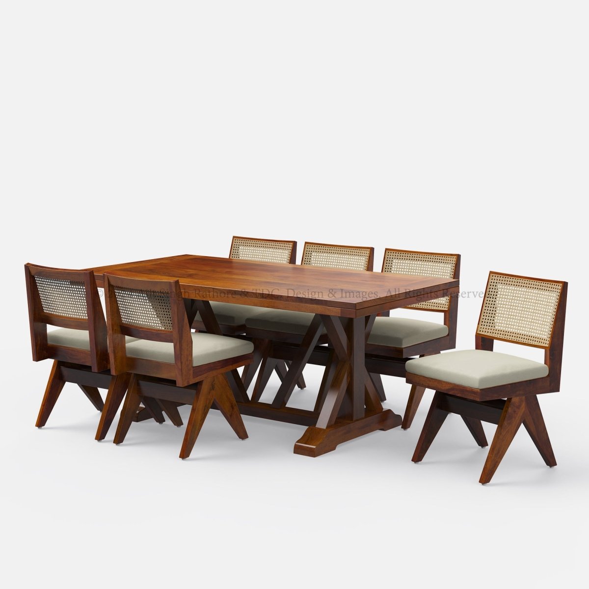 Charleston Solid Wood Dining Table and Rattan Chair Set