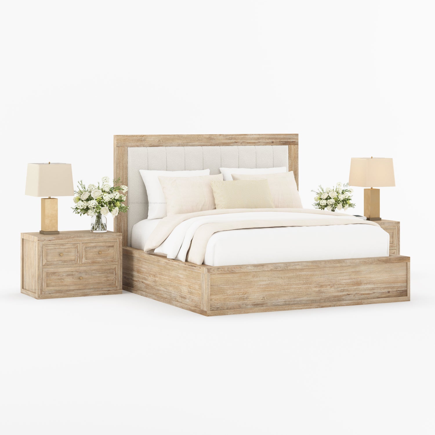 Seward Solid Wood Platform Bed with Boucle Upholstered Headboard