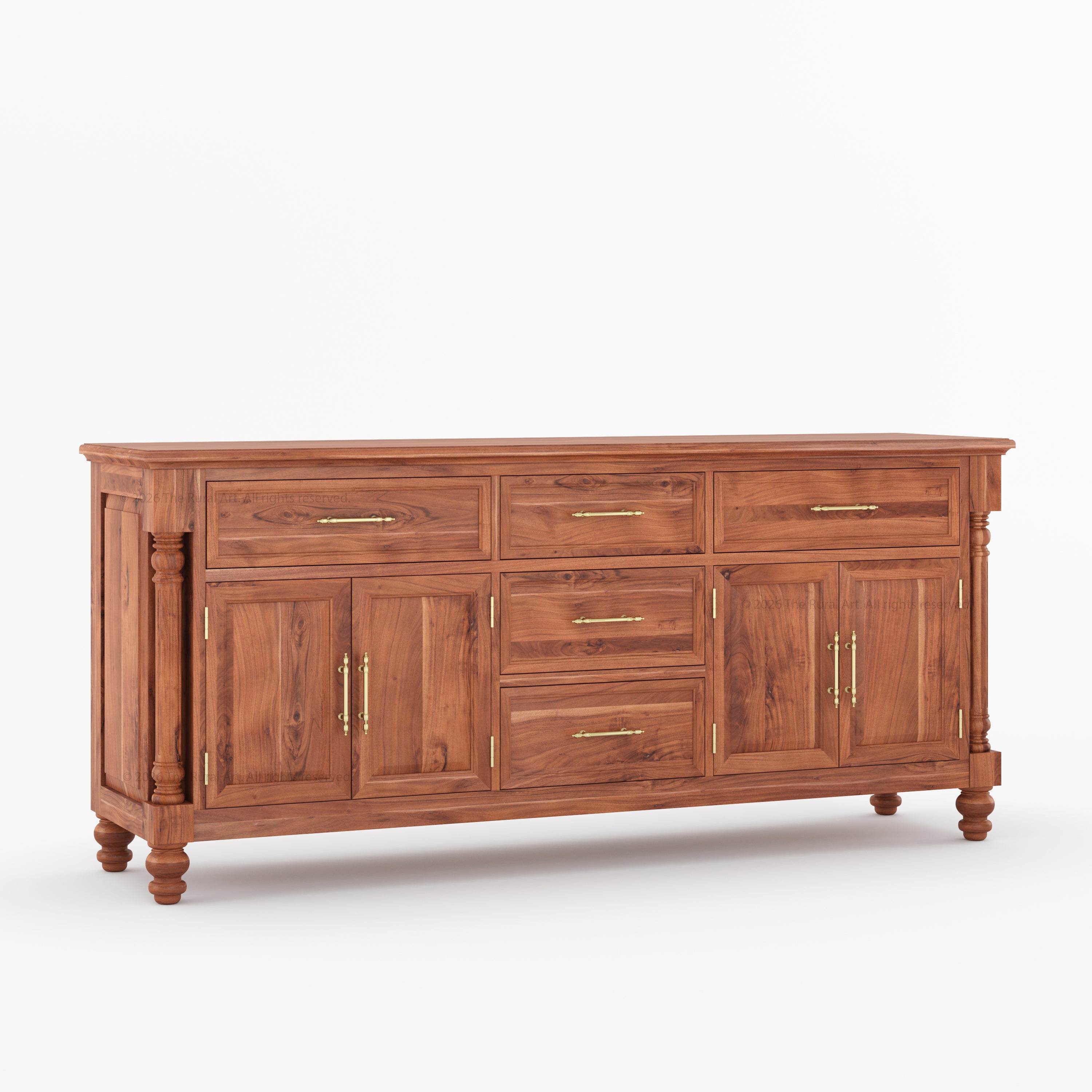 Indiana Traditional Solid Wood Sideboard with 5 Drawers and Cabinet Storage