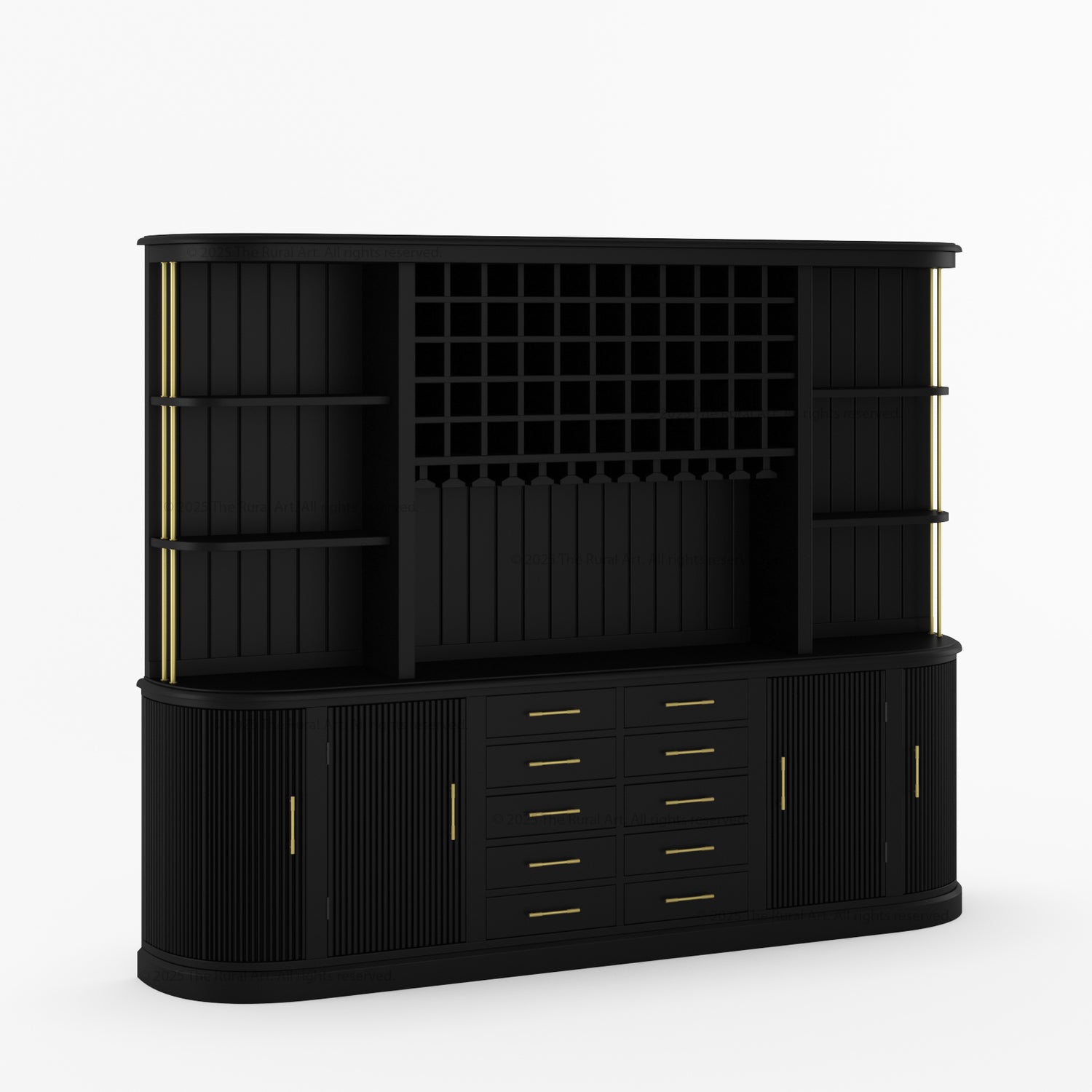 New York Bar Hutch Cabinet with Sideboard Open Bar Cabinet with Fluted Doors &amp; Wine Storage