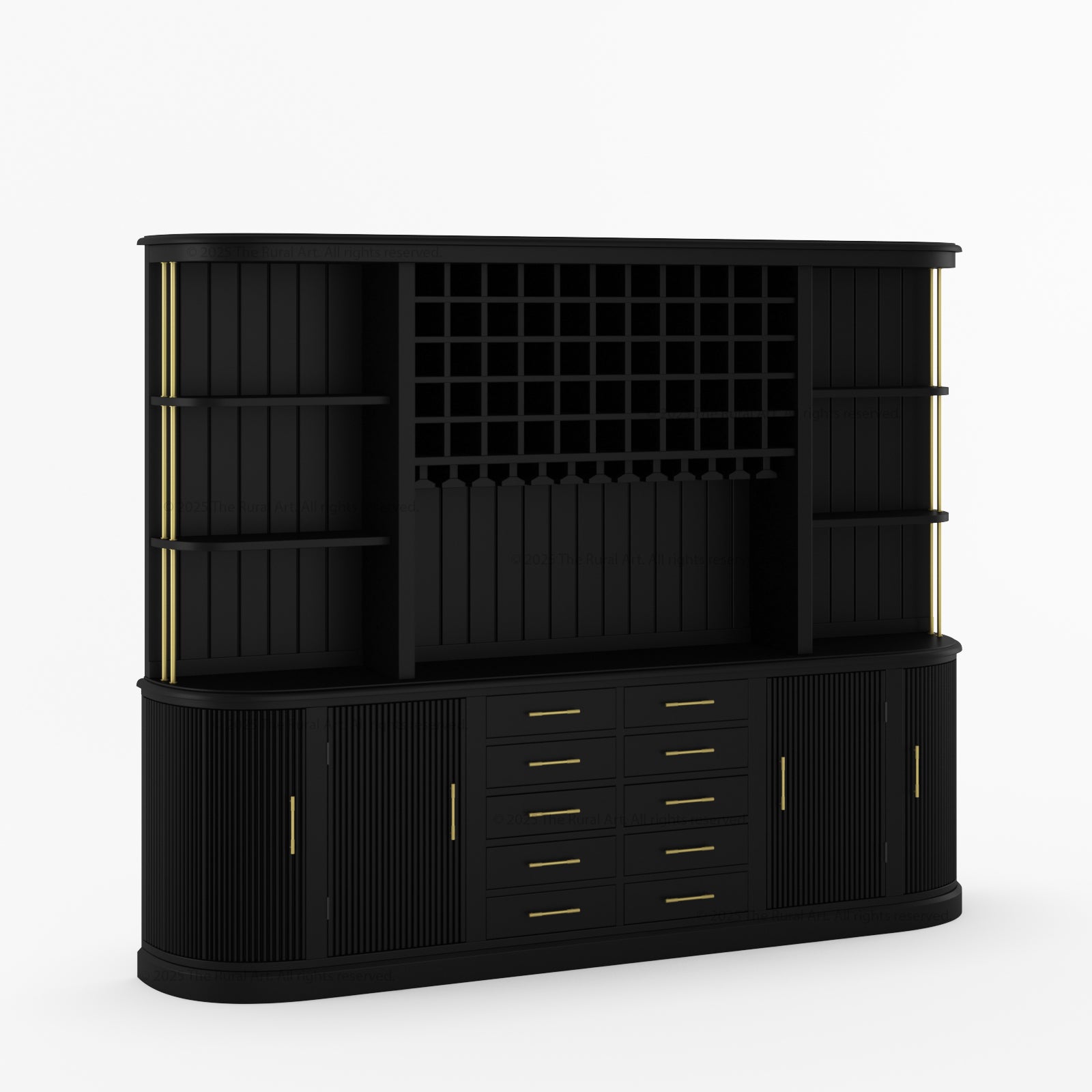 New York Bar Hutch Cabinet with Sideboard Open Bar Cabinet with Fluted Doors &amp; Wine Storage