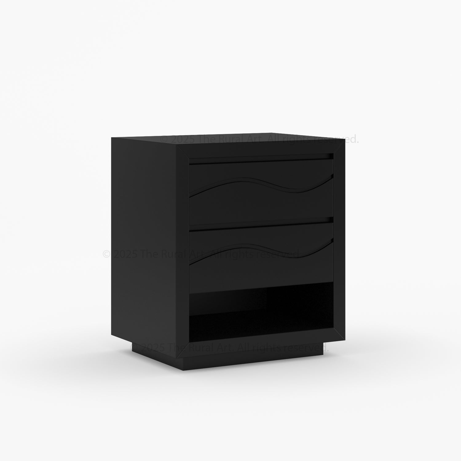 Seabrook Solid Wood Nightstand with Wave-Carved Drawers &amp; Open Shelf